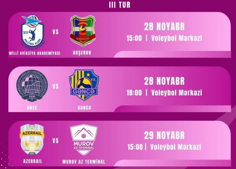 Azərbaycan çempionatında 3-cü turun oyun cədvəli açıqlandı